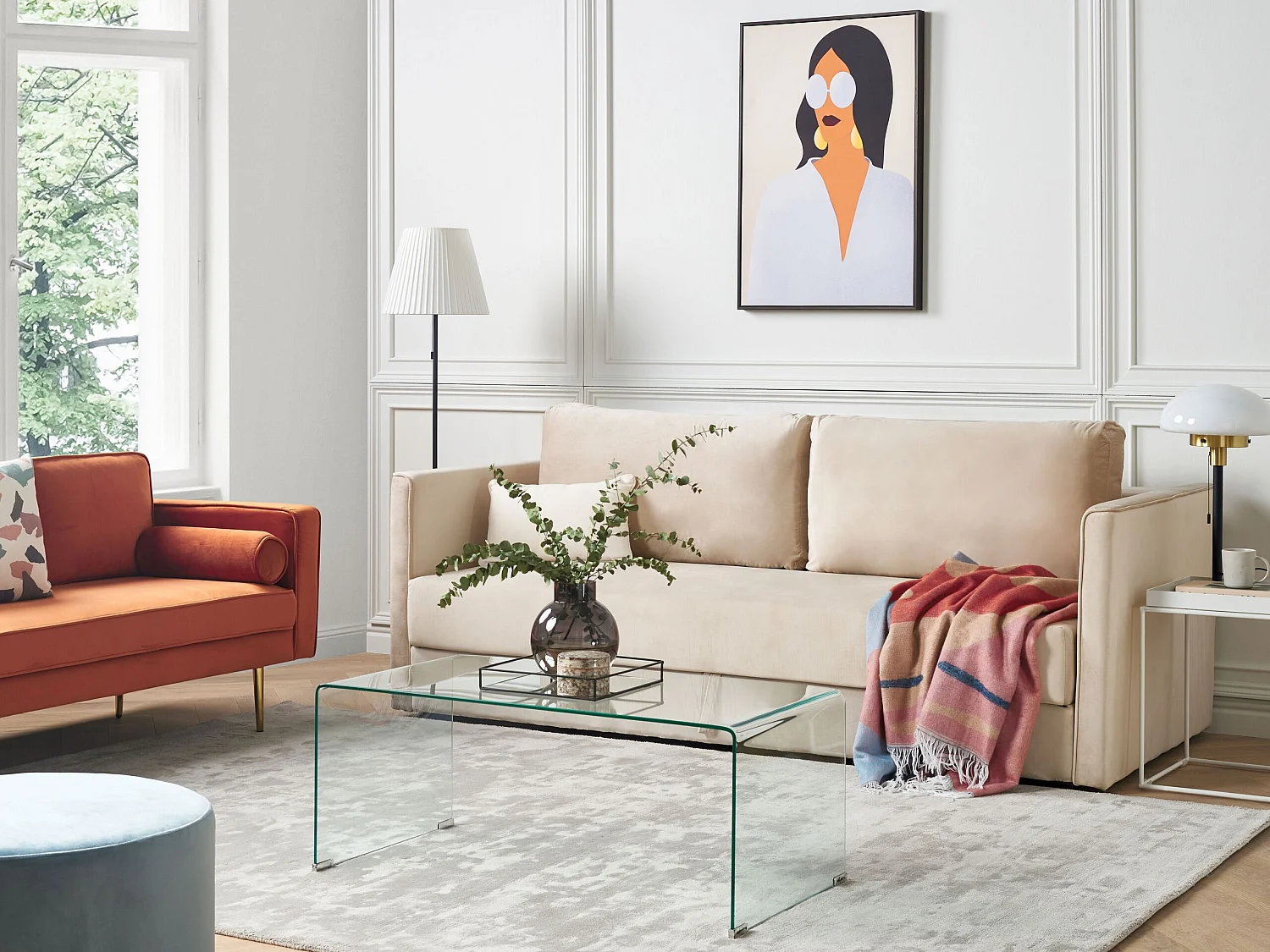 Canapé-lit 3 places EKSJO Velours Beige avec rangement