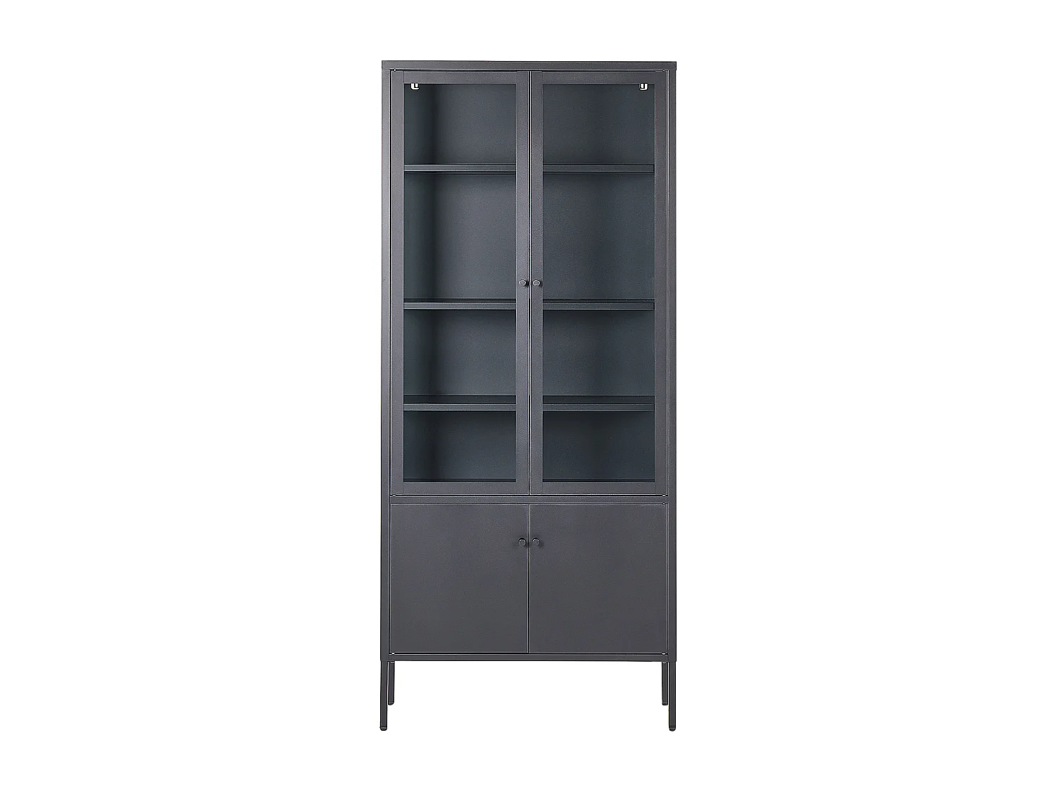 Hohe Vitrine Metall schwarz 5 Fächer 180 cm mit 2 Glastüren Industrie Stil Oxted