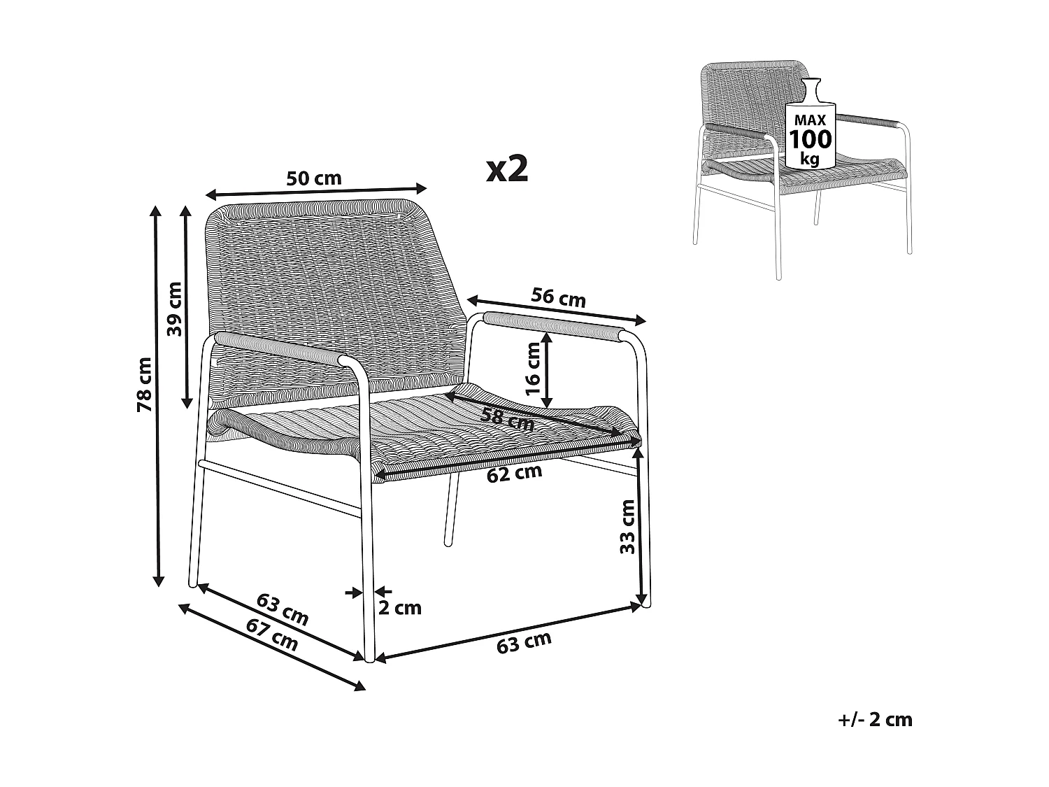 Lot de 2 chaises de jardin PRASIMO Naturel