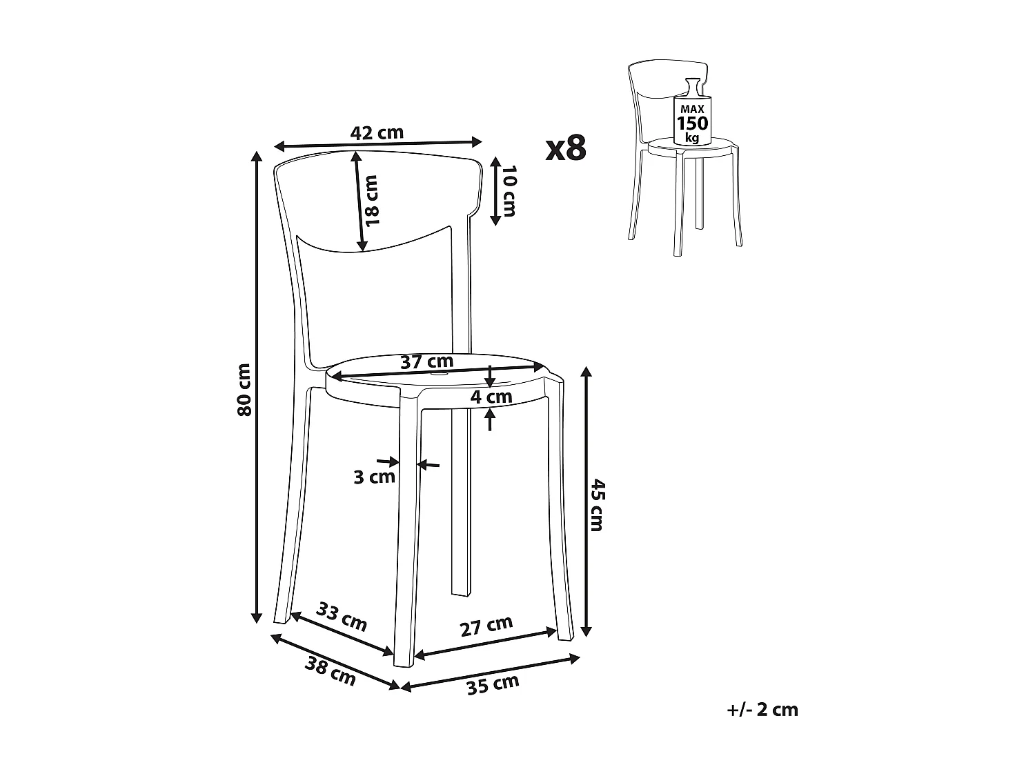 Set van 8 eetkamerstoelen VIESTE Lichtgrijs