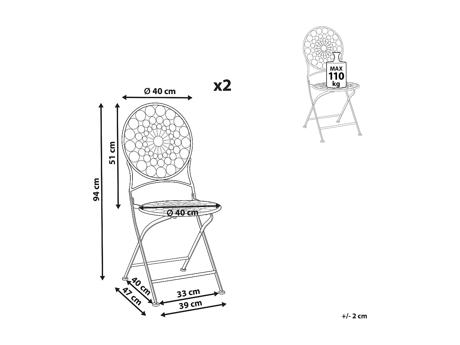 Lot de 2 chaises de jardin SCARIO Métal Rouge