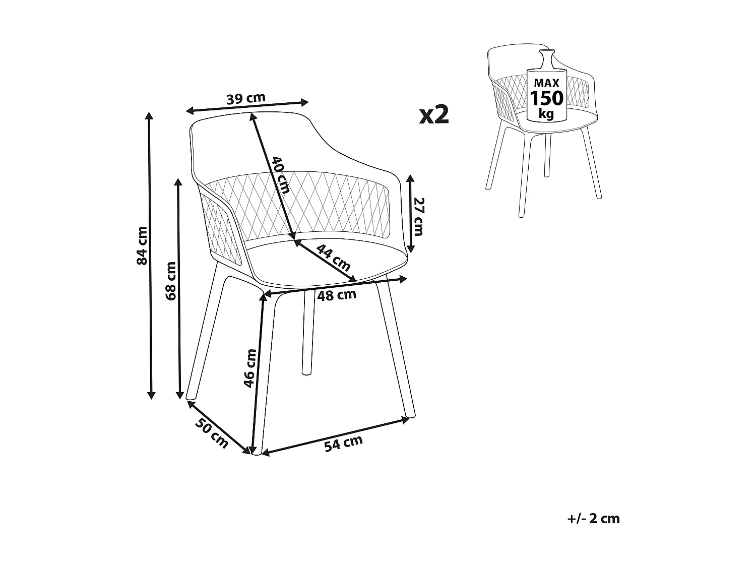 Conjunto de 2 sillas de comedor ALMIRA Blanco