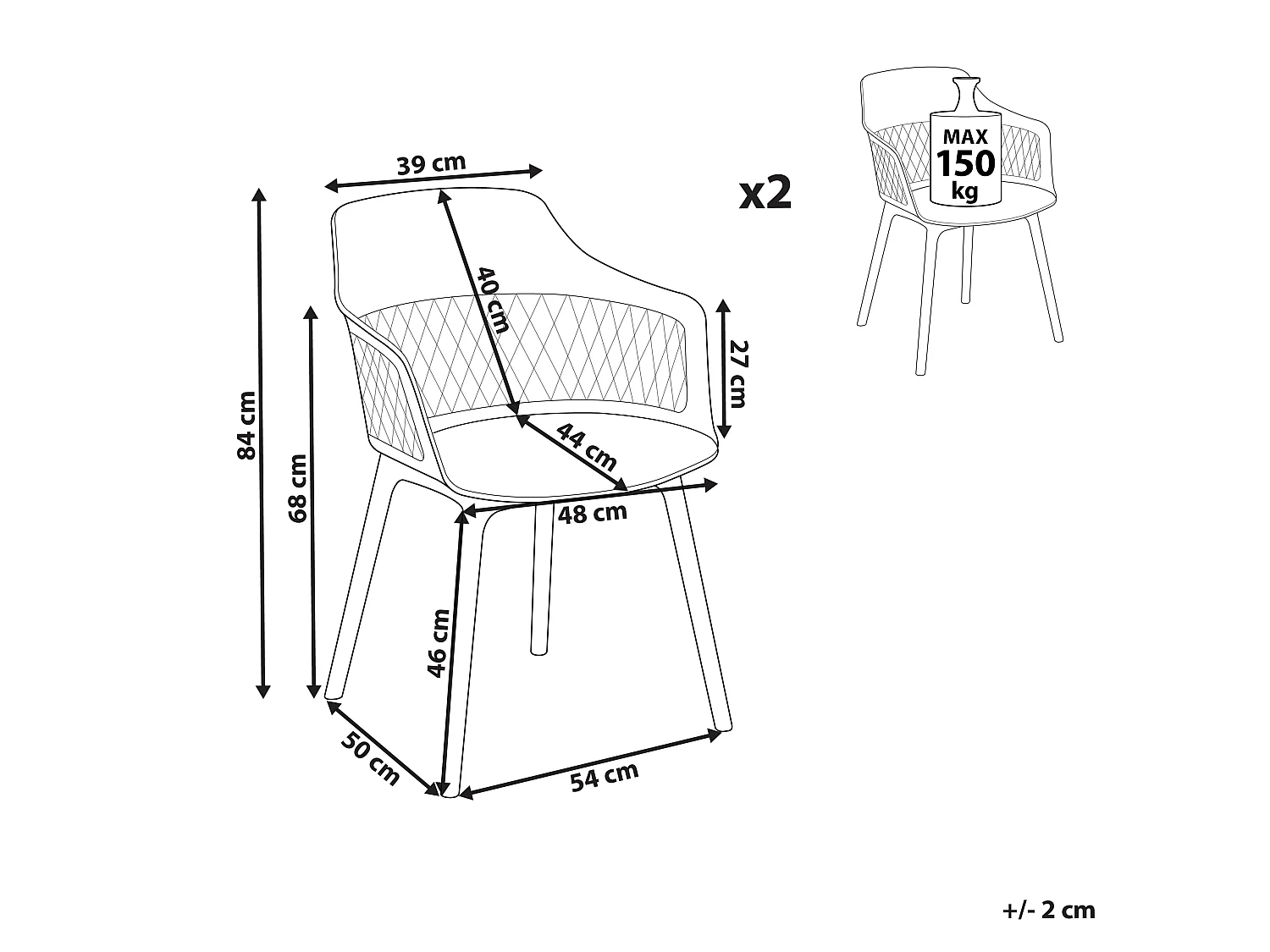 Lot de 2 chaises de salle à manger ALMIRA Noir