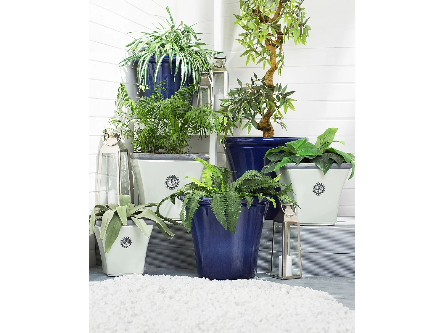 Set van 2 bloempotten ELATEIA Steen 43 cm Wit