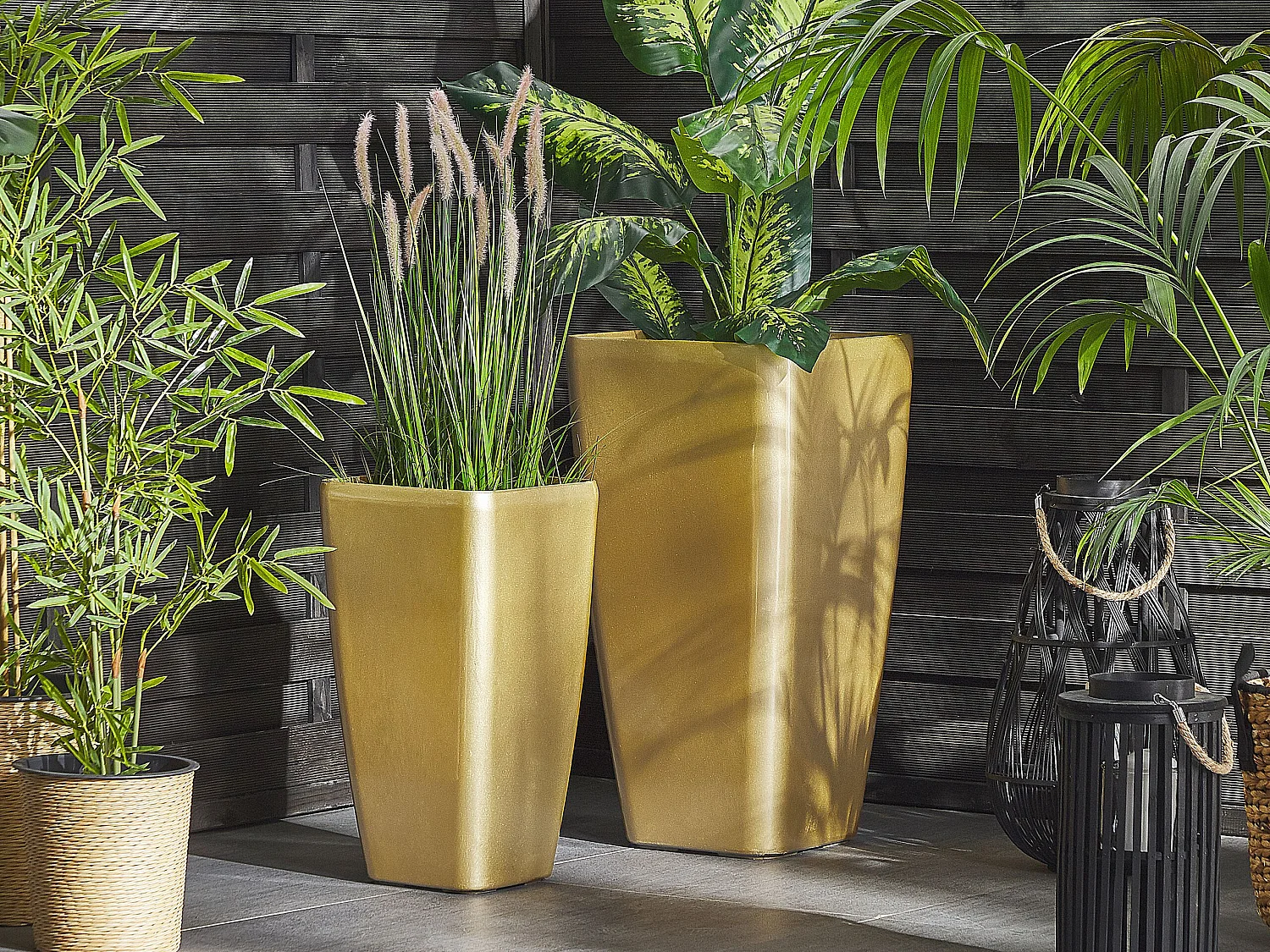 Lot de 2 pots de fleurs MODI Pierre 30 cm Doré