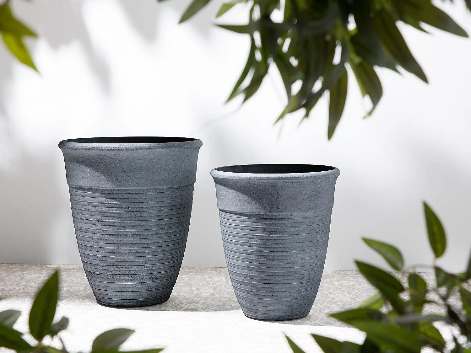 Lot de 2 pots de fleurs KATALIMA Pierre 50 cm Gris