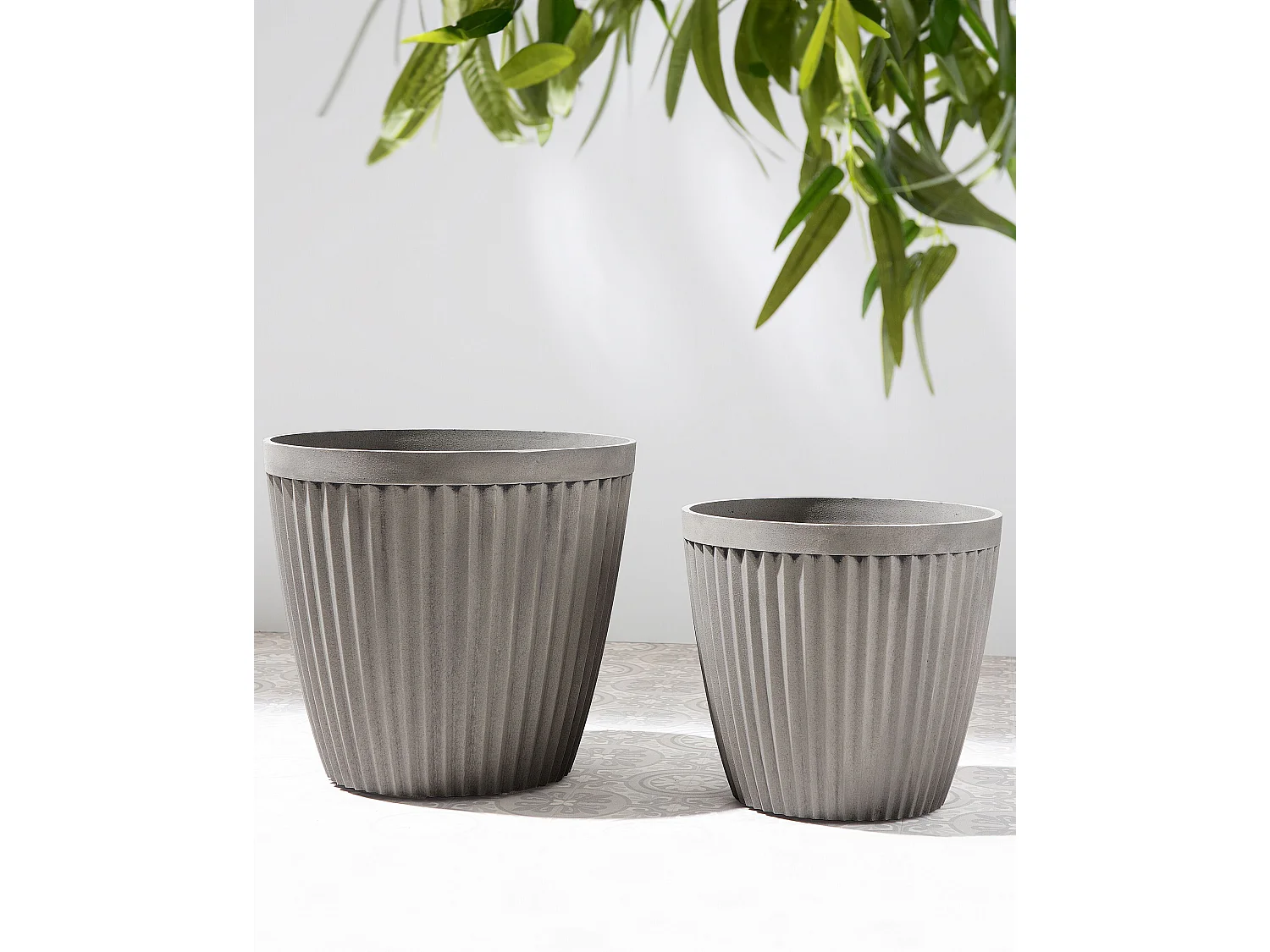 Set van 2 bloempotten POKA Steen 36 cm Taupe