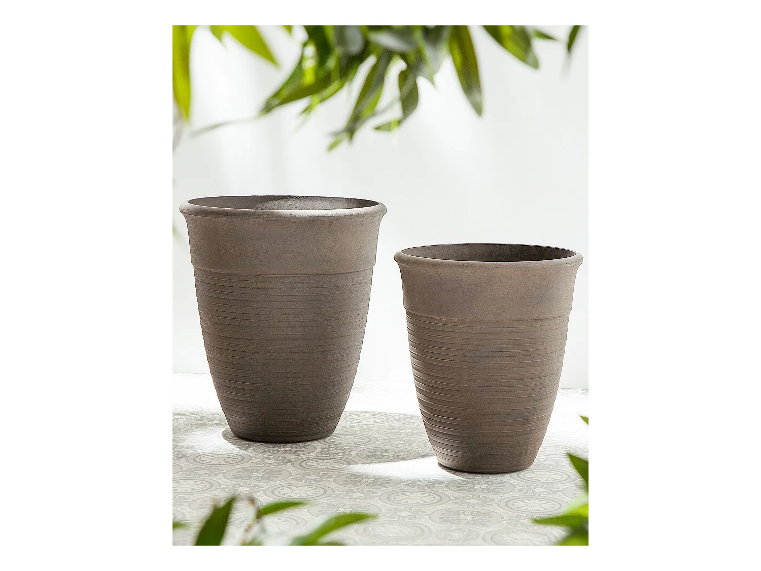 Set van 2 bloempotten KATALIMA Steen 43 cm Bruin