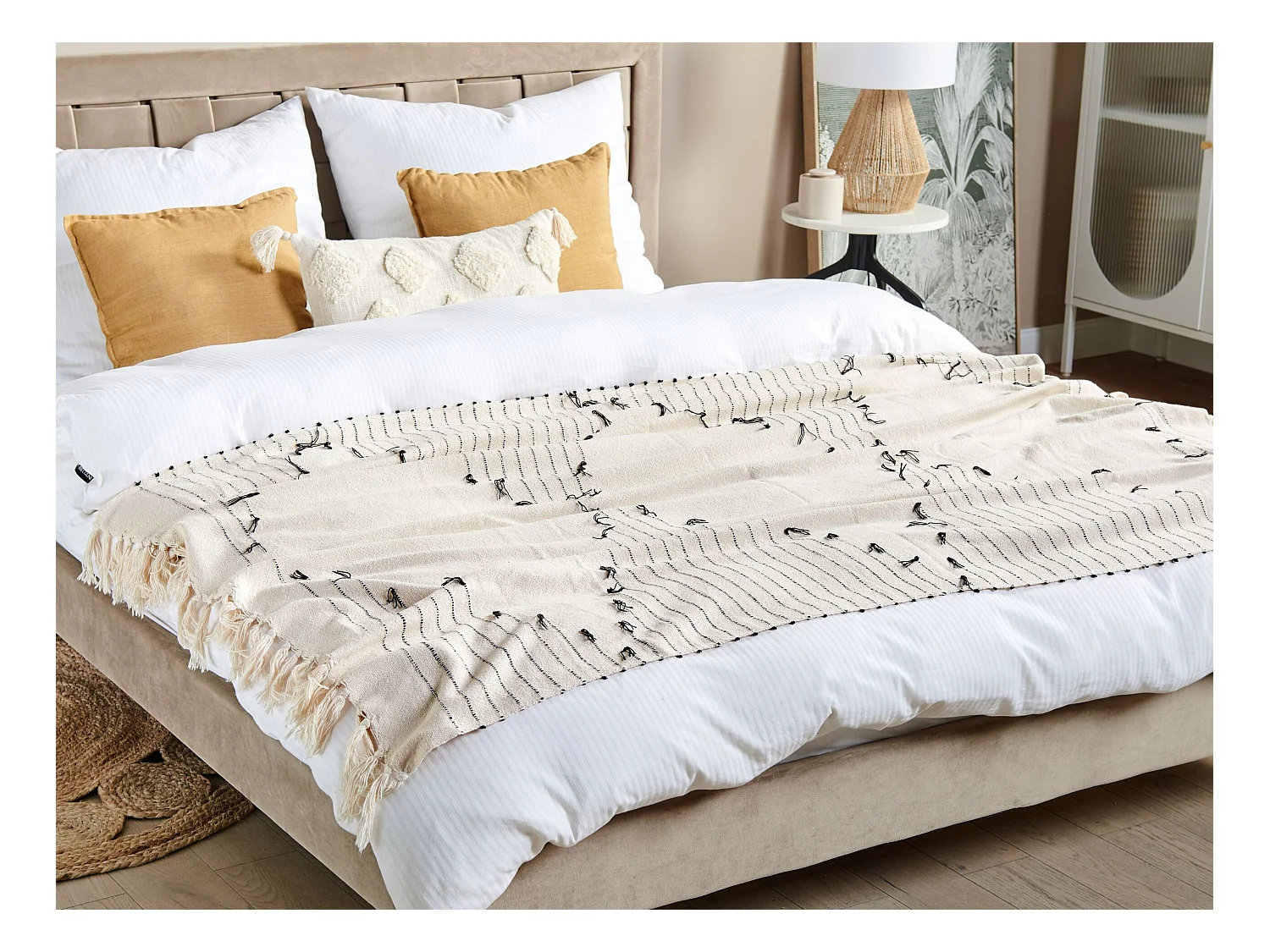 Plaid ULUYOL Katoen 130 x 170 cm Beige