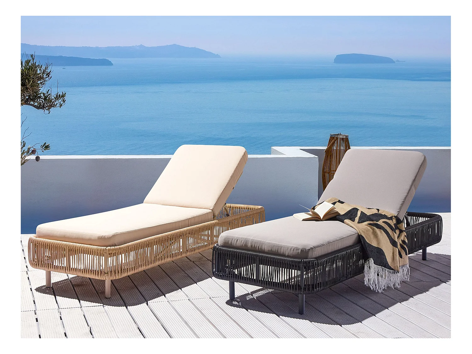 Leżak ogrodowy z poduszką OSINI Rozkładany Technorattan Szary