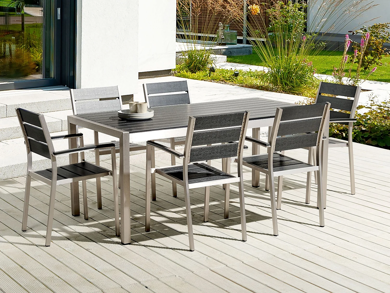 Gartentisch VERNIO 180 cm 90 cm Metall Schwarz / Silber