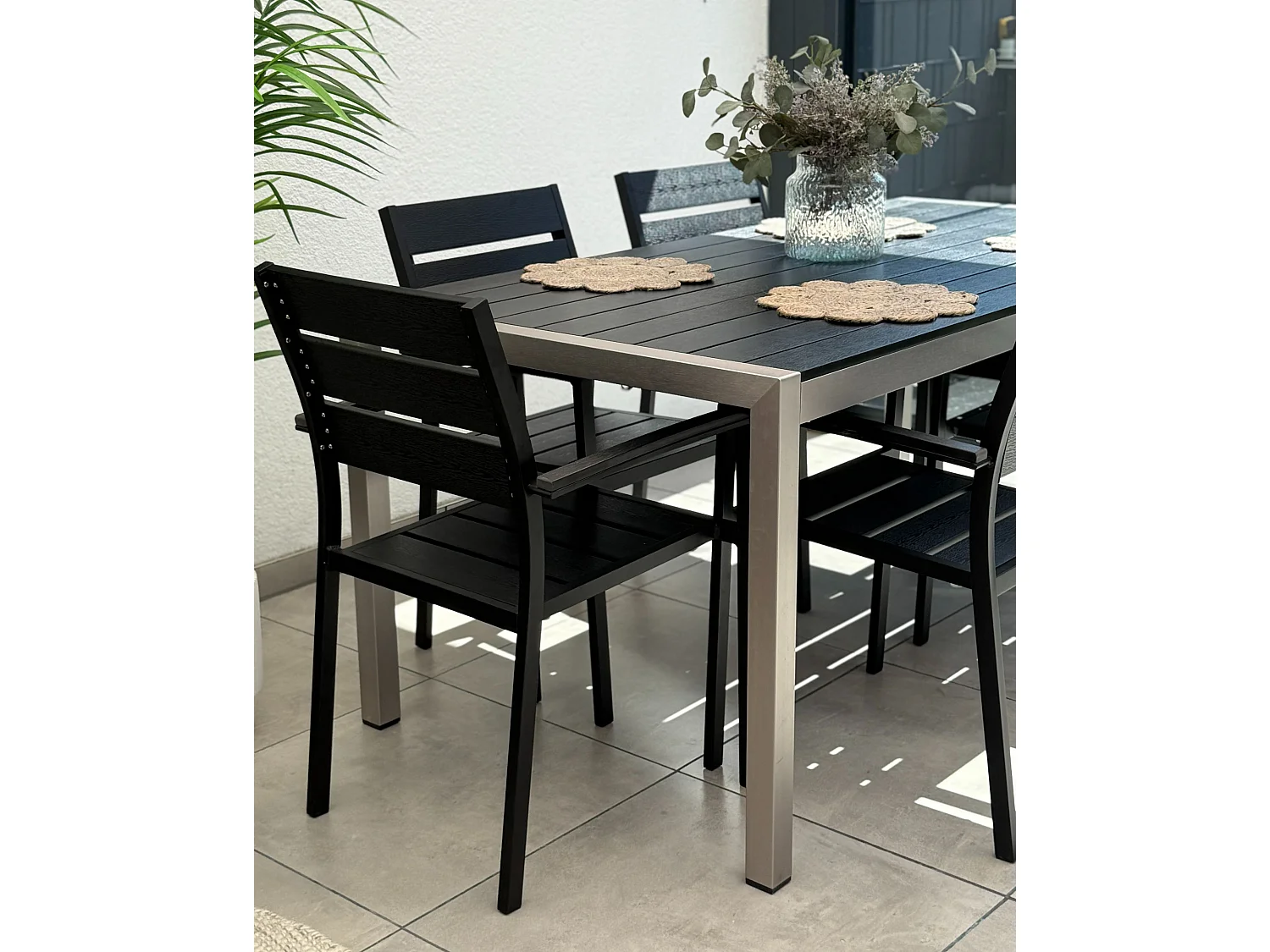 Mesa de refeição de jardim VERNIO 180 cm 90 cm Metal Preto/Prateado