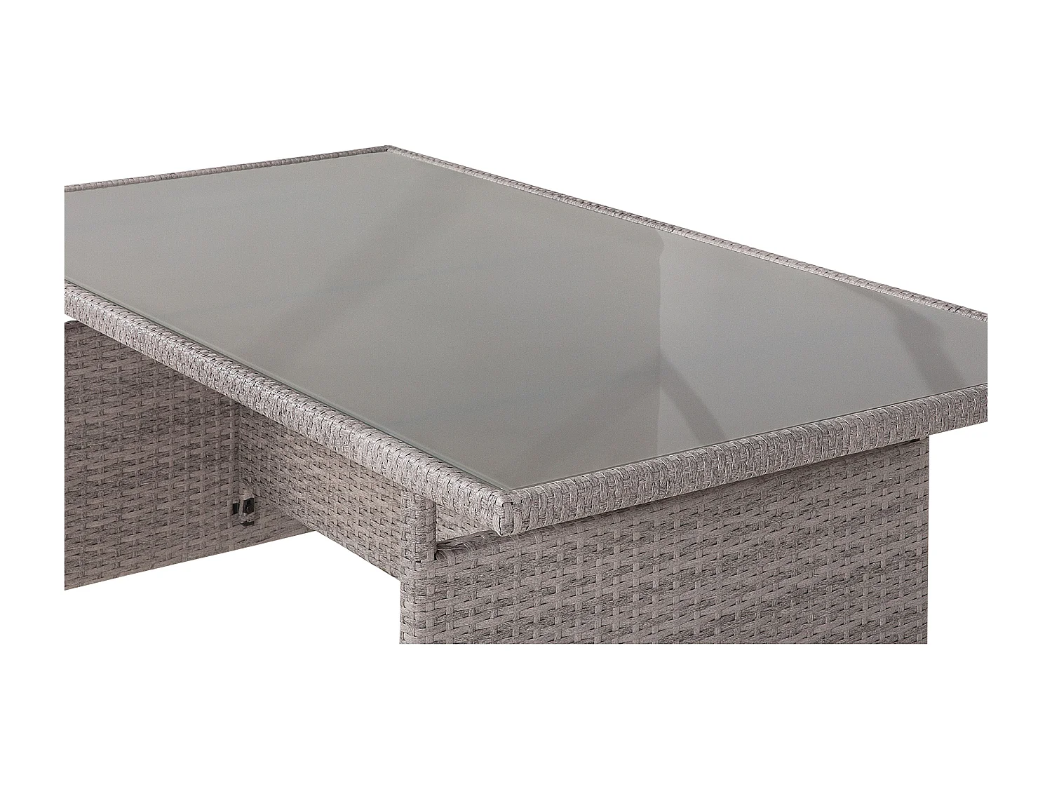 Gartentisch mit Glasplatte Polyrattan grau 145 x 80 cm Outdoor Tisch VITERBO
