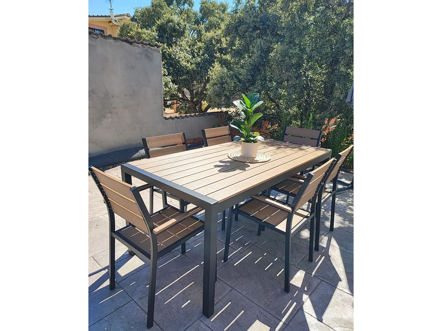 Mesa de refeição de jardim VERNIO 180 cm 90 cm Metal Castanho/Preto