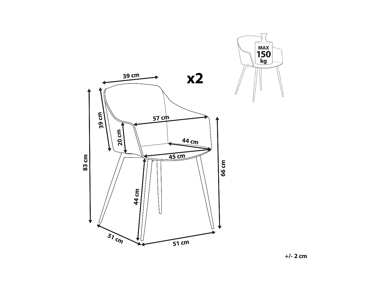 Set van 2 eetkamerstoelen FONDA Wit