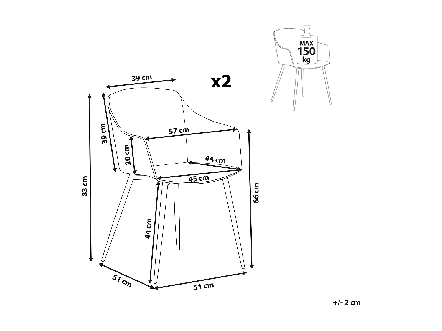 Lot de 2 chaises de salle à manger FONDA Blanc