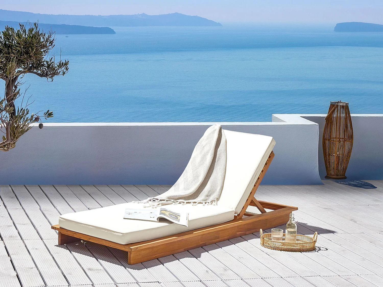 Sun Lounger with Cushion GRANARI Reclining Acacia Wood Brown