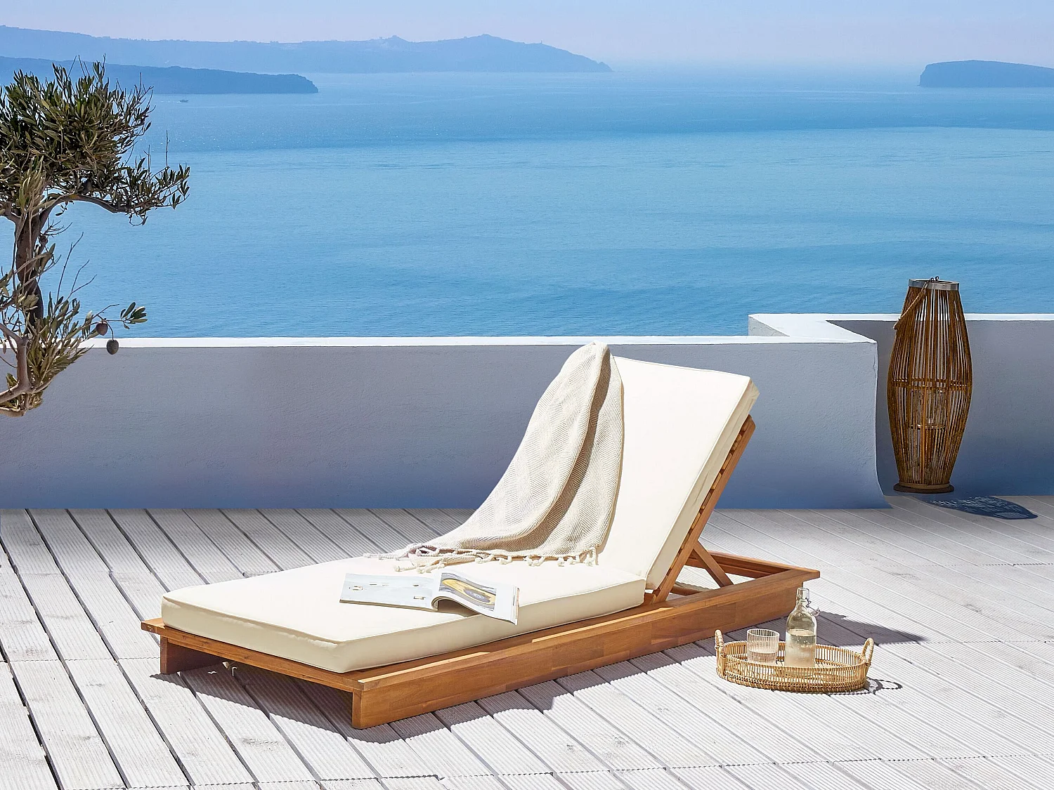 Sun Lounger with Cushion GRANARI Reclining Acacia Wood Brown