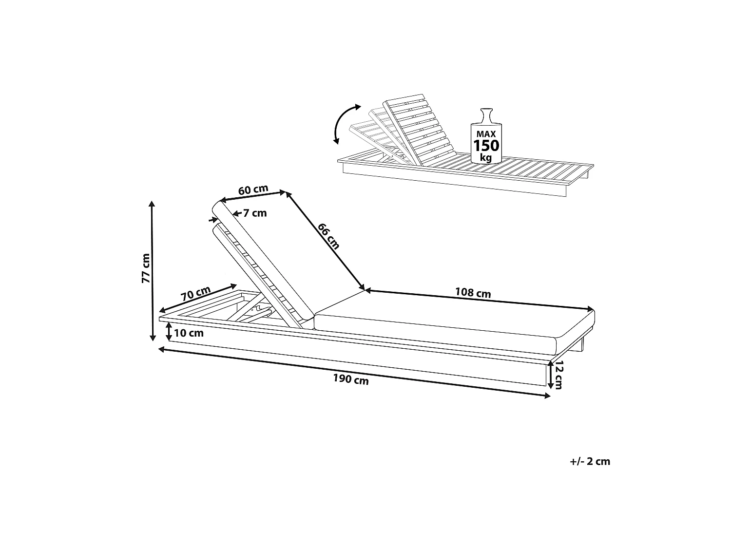 Leżak ogrodowy z poduszką GRANARI Rozkładany Drewno akacjowe Brązowy