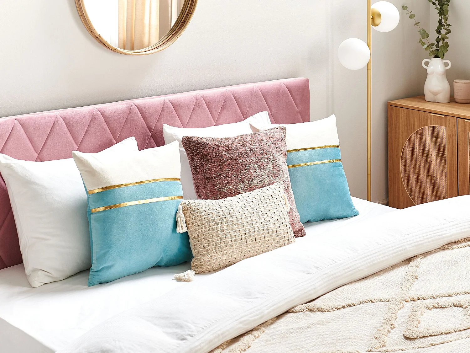 Zestaw 2 poduszek dekoracyjnych ALLIUM Welur 45 x 45 cm Niebieski W paski