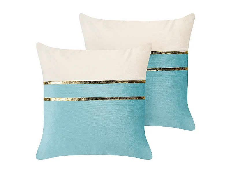 Conjunto de 2 almofadas decorativas ALLIUM Veludo 45 x 45 cm Azul Às riscas