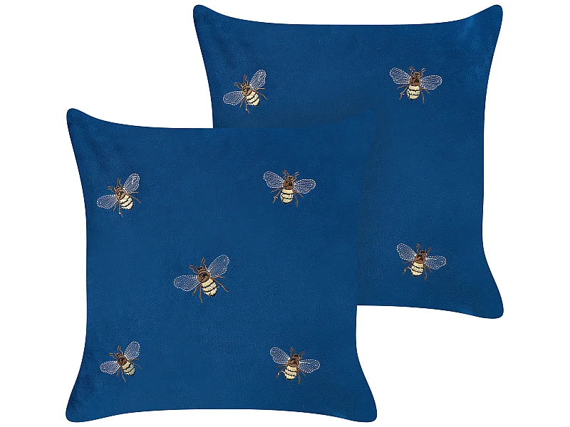 Lot de 2 coussins décoratifs TALINUM Velours 45 x 45 cm Bleu Motif animal
