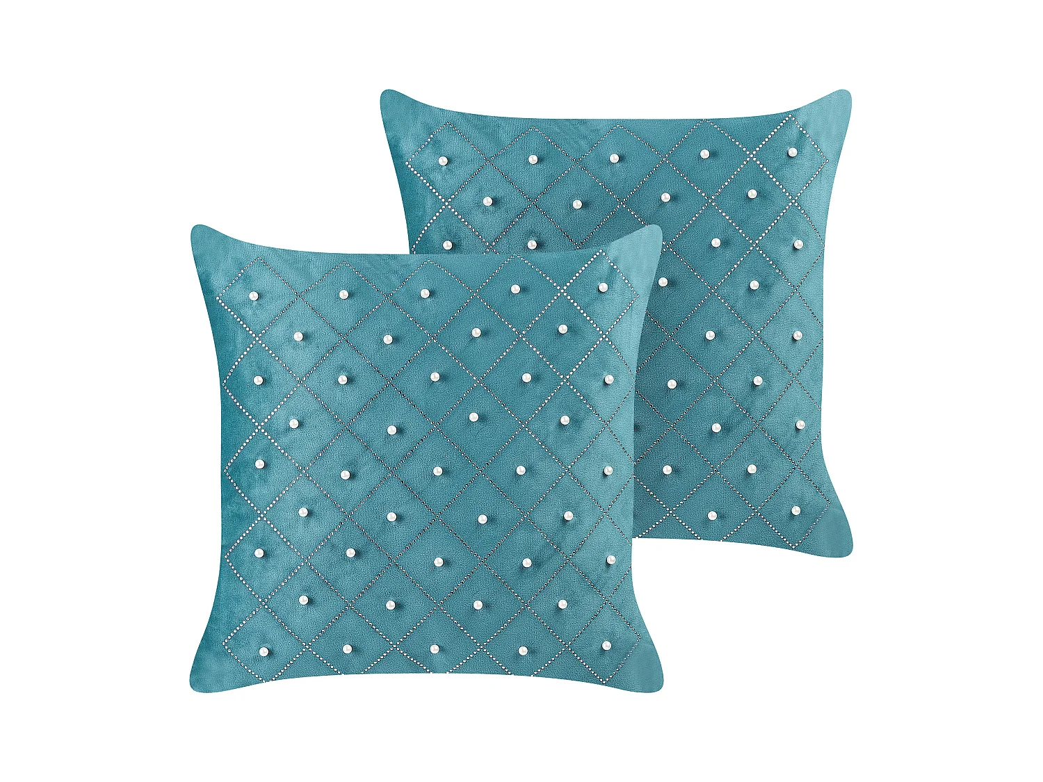 Lot de 2 coussins décoratifs YARROW Velours 45 x 45 cm Bleu paon Motif géométrique