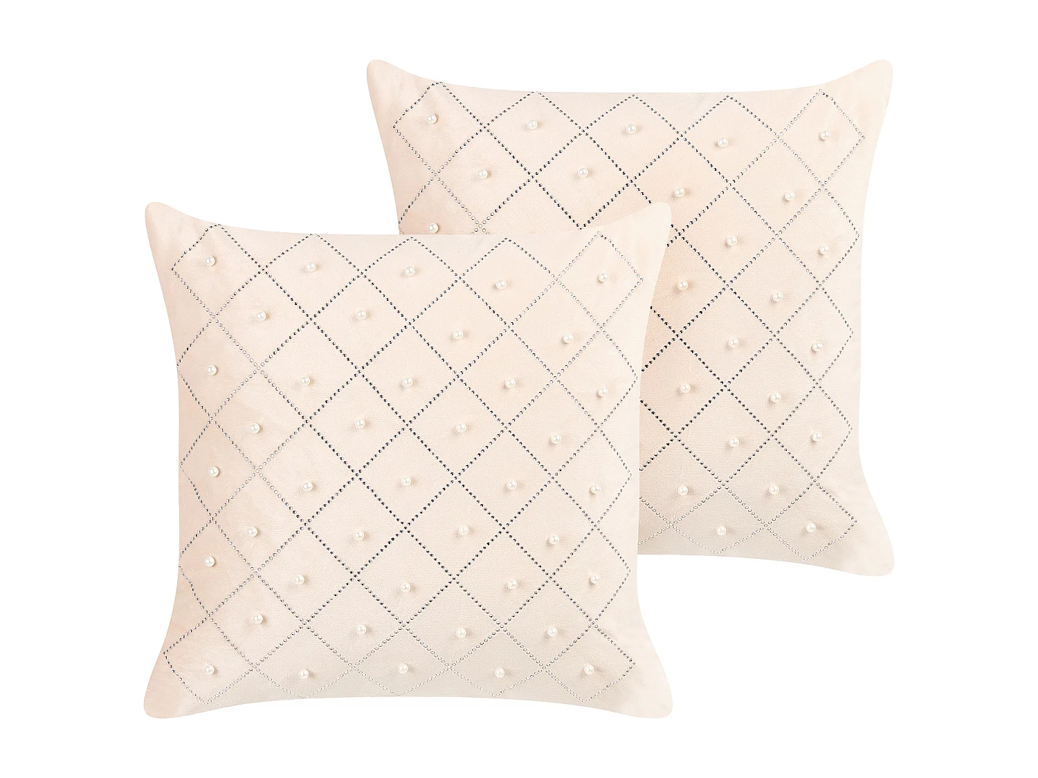 Conjunto de 2 almofadas decorativas YARROW Veludo 45 x 45 cm Creme Padrão geométrico