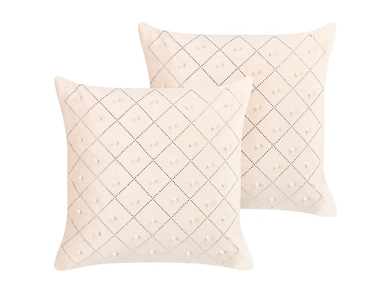 Set van 2 decoratieve kussens YARROW Fluweel 45 x 45 cm Beige Geometrisch patroon