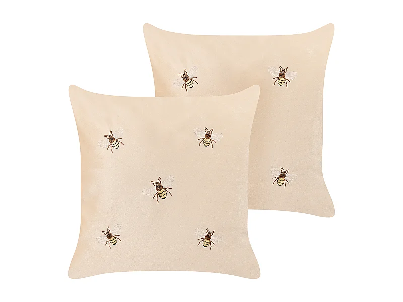 Conjunto de 2 almofadas decorativas TALINUM Veludo 45 x 45 cm Creme Padrão animal