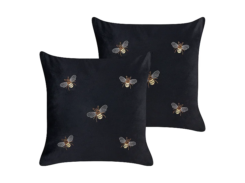 Lot de 2 coussins décoratifs TALINUM Velours 45 x 45 cm Noir Motif animal