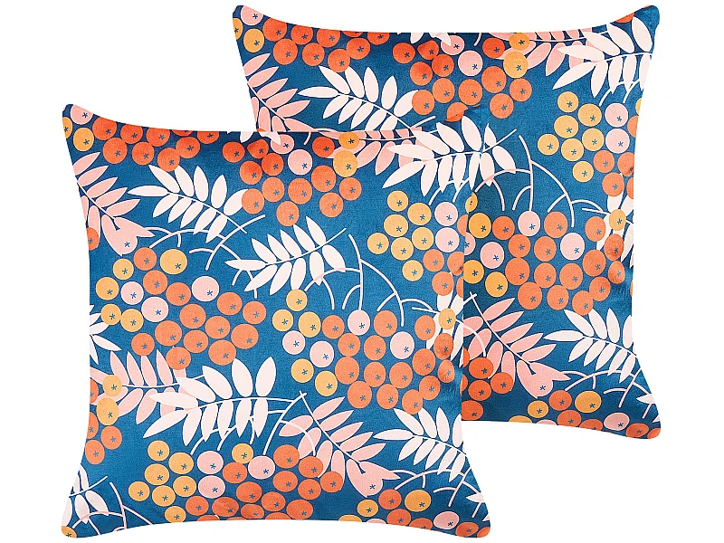 Dekokissen Samt blau / mehrfarbig 45 x 45 cm mit Pflanzenmotiv 2er Set Sumac