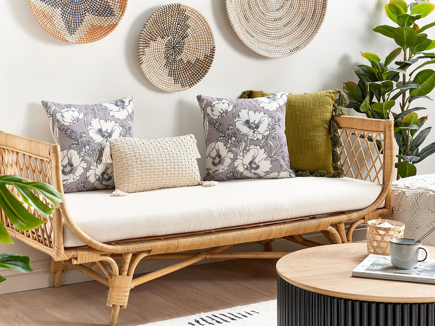 Dekokissen grau / weiß 45 x 45 cm quadratisch mit Blumenmotiv 2er Set Sophora