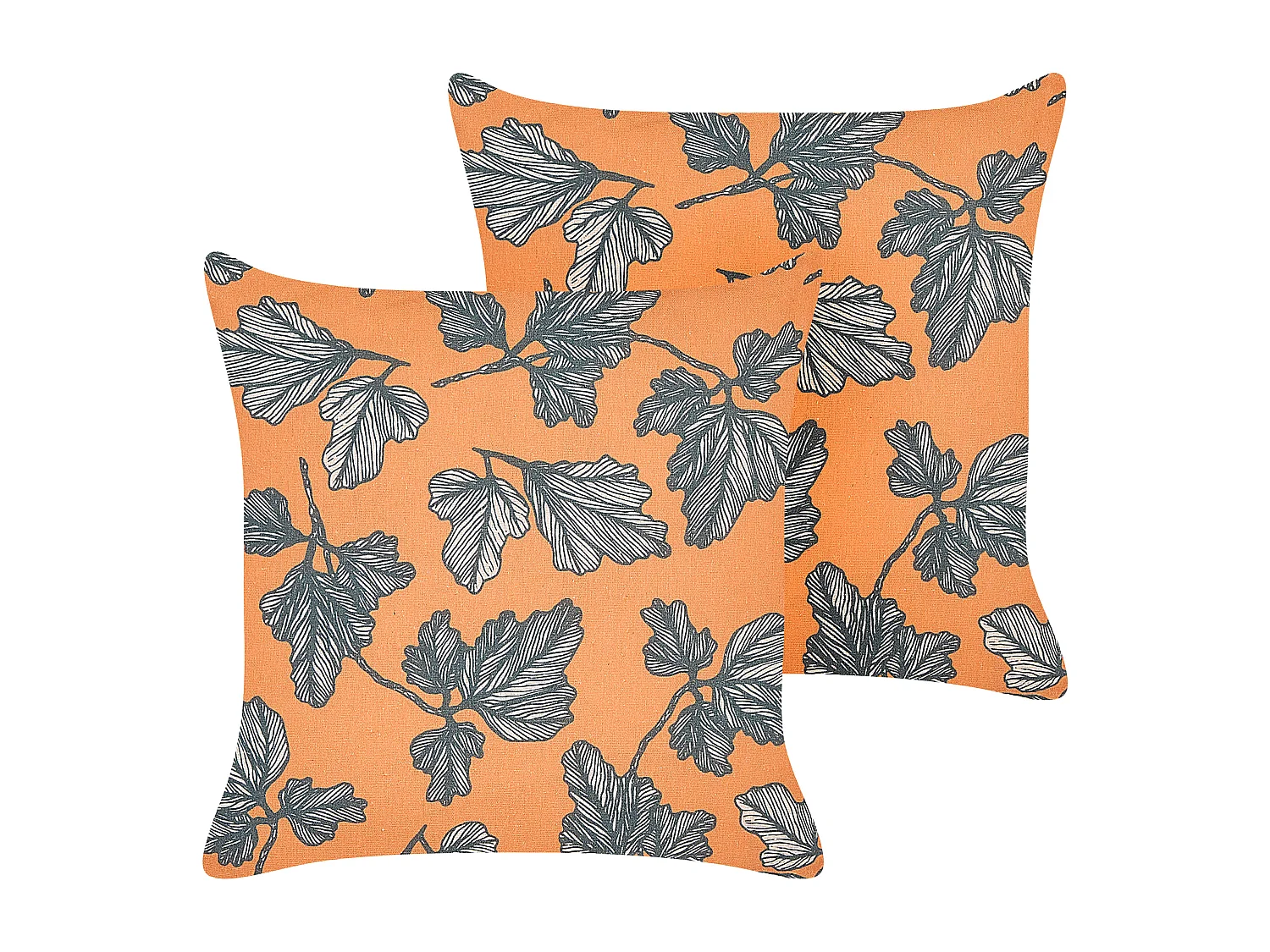 Set van 2 decoratieve kussens SPIREA 45 x 45 cm Oranje Zwart Bladpatroon