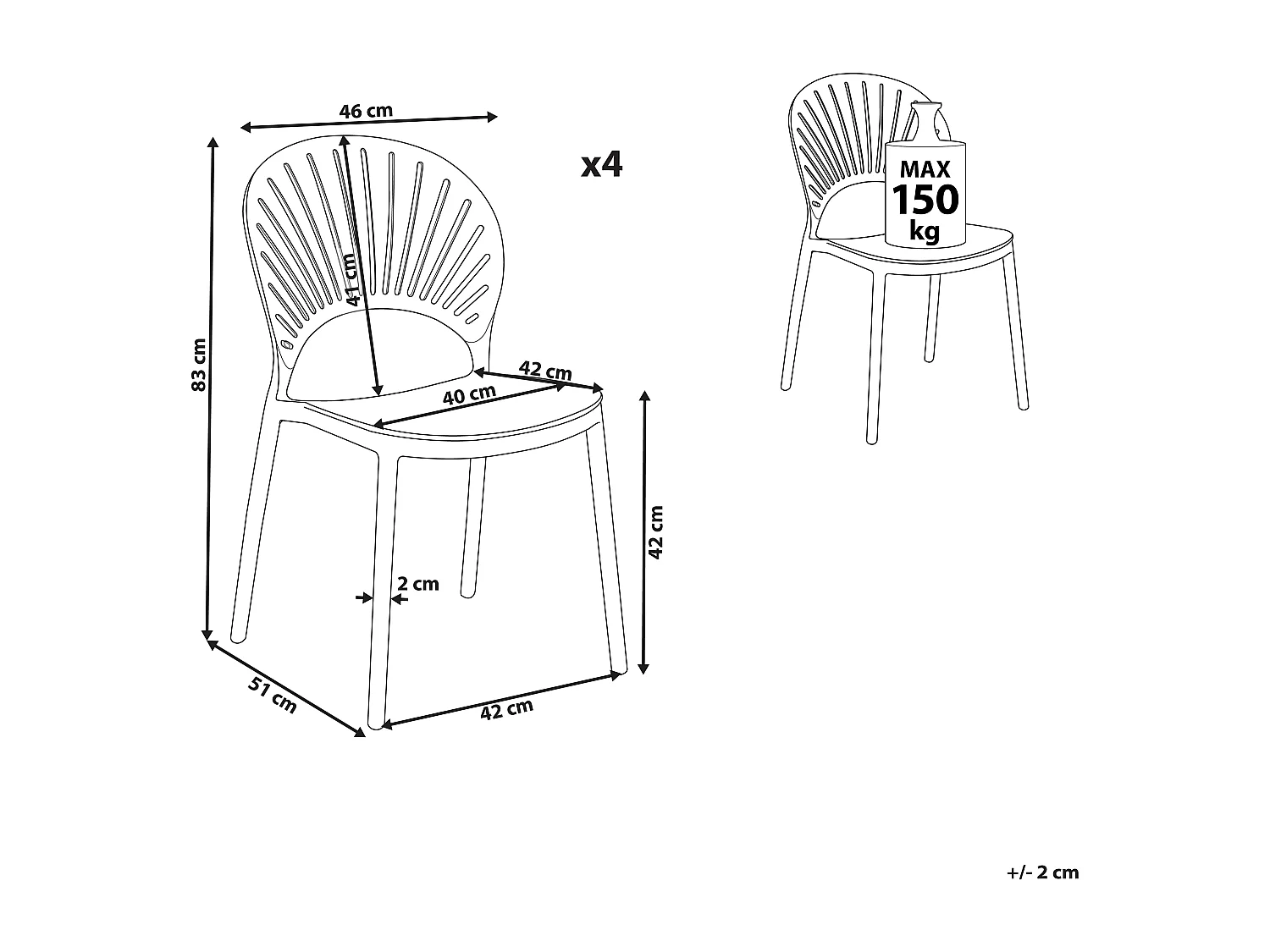 Lot de 4 chaises de jardin OSTIA Blanc