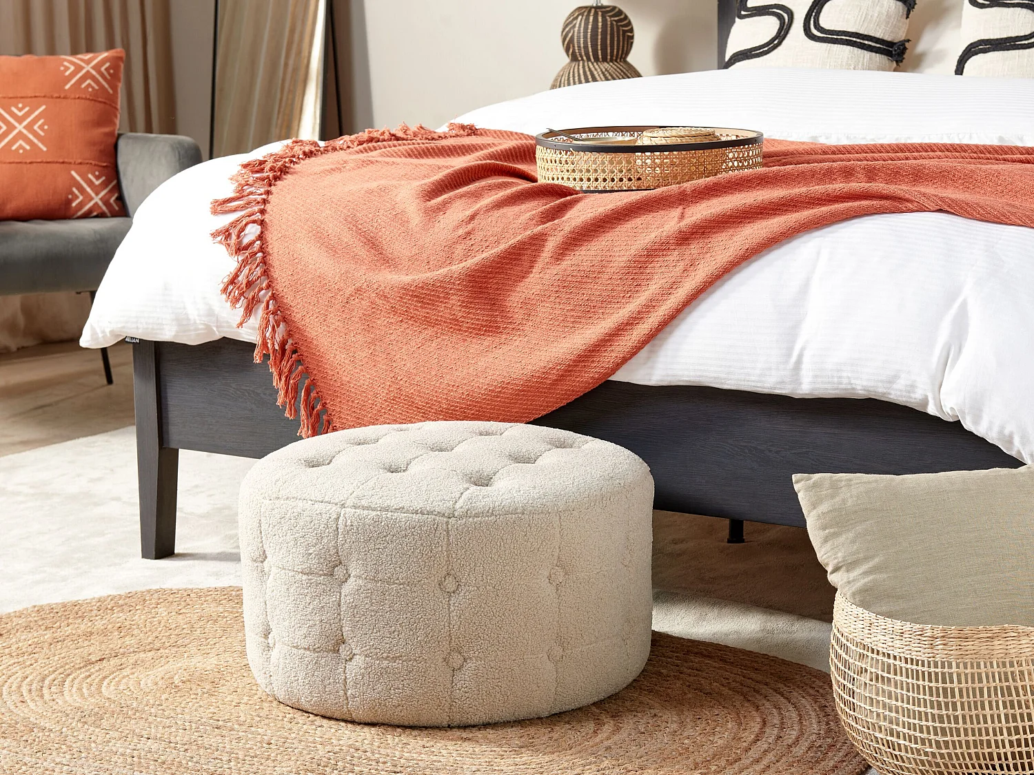 Pouf TAMPA Bouclé Beige 55 cm 55 cm 30 cm