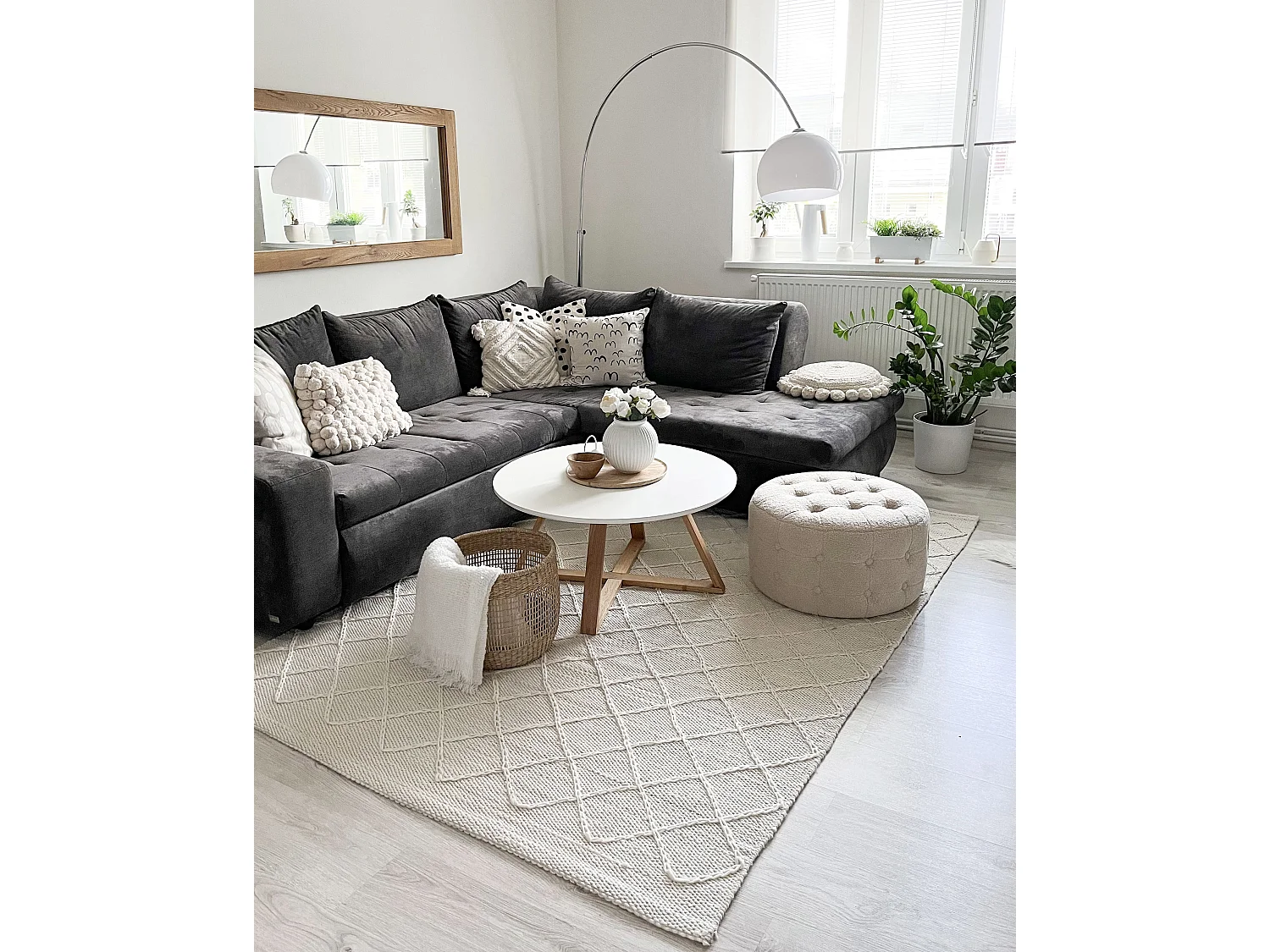 Pouf TAMPA Bouclé Beige 55 cm 55 cm 30 cm