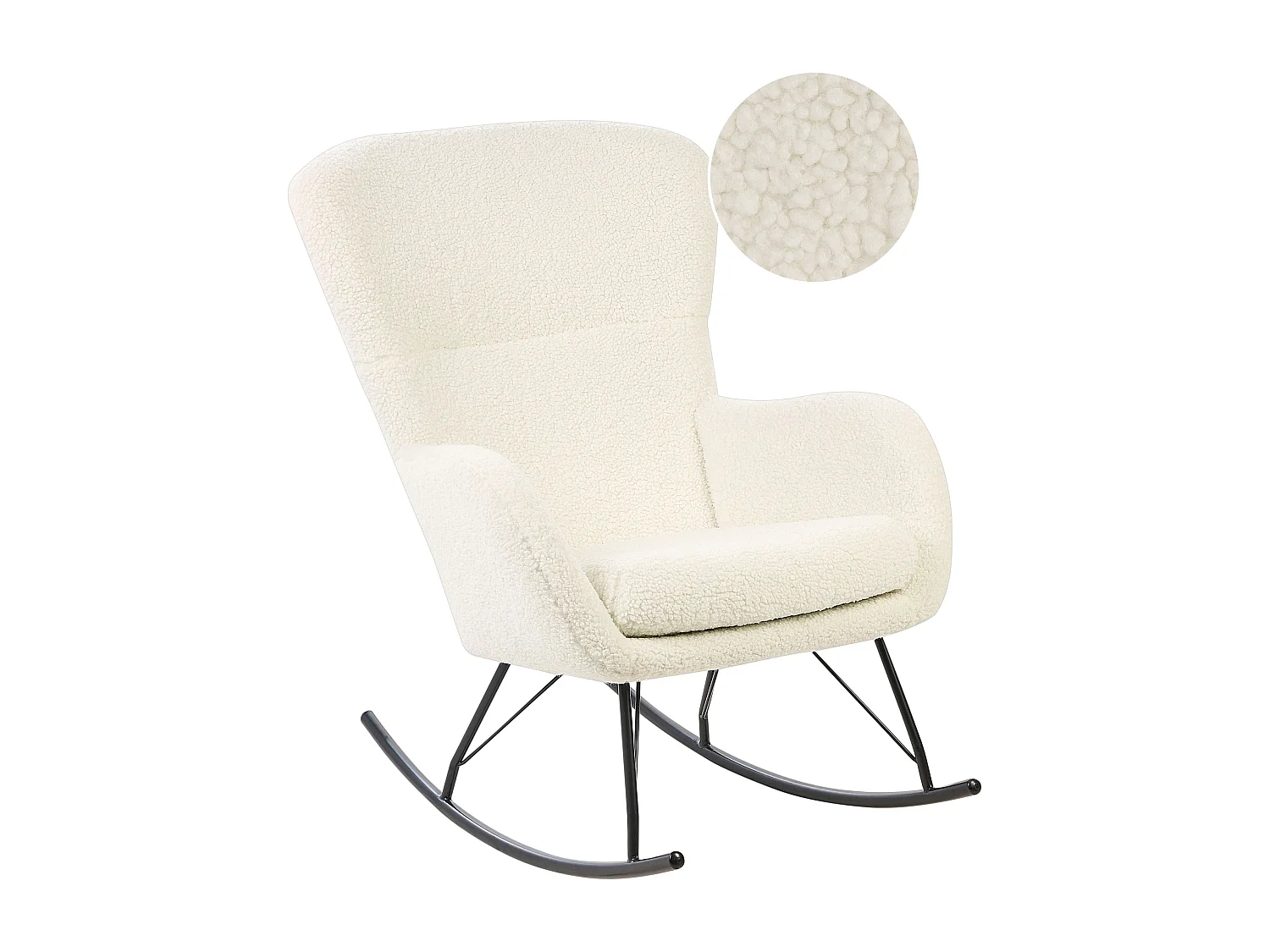 Schaukelsessel Bouclé Stoff creme weiß / schwarz Schaukelstuhl modern Anaset