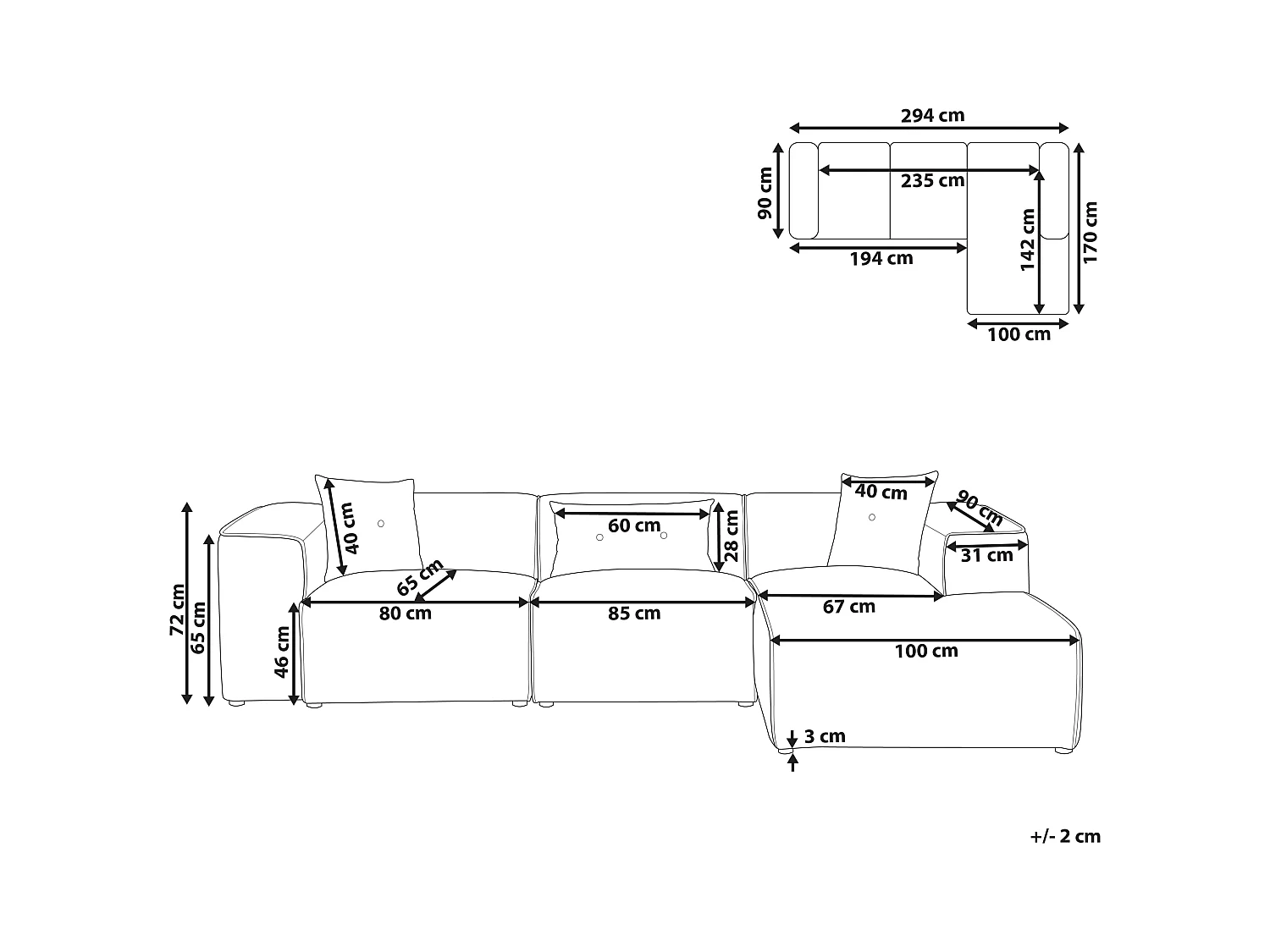 Canapé d'Angle Côté droite 3 Places avec Coussins Rembourré en Velours Côtelé Blanc Cassé Dolva
