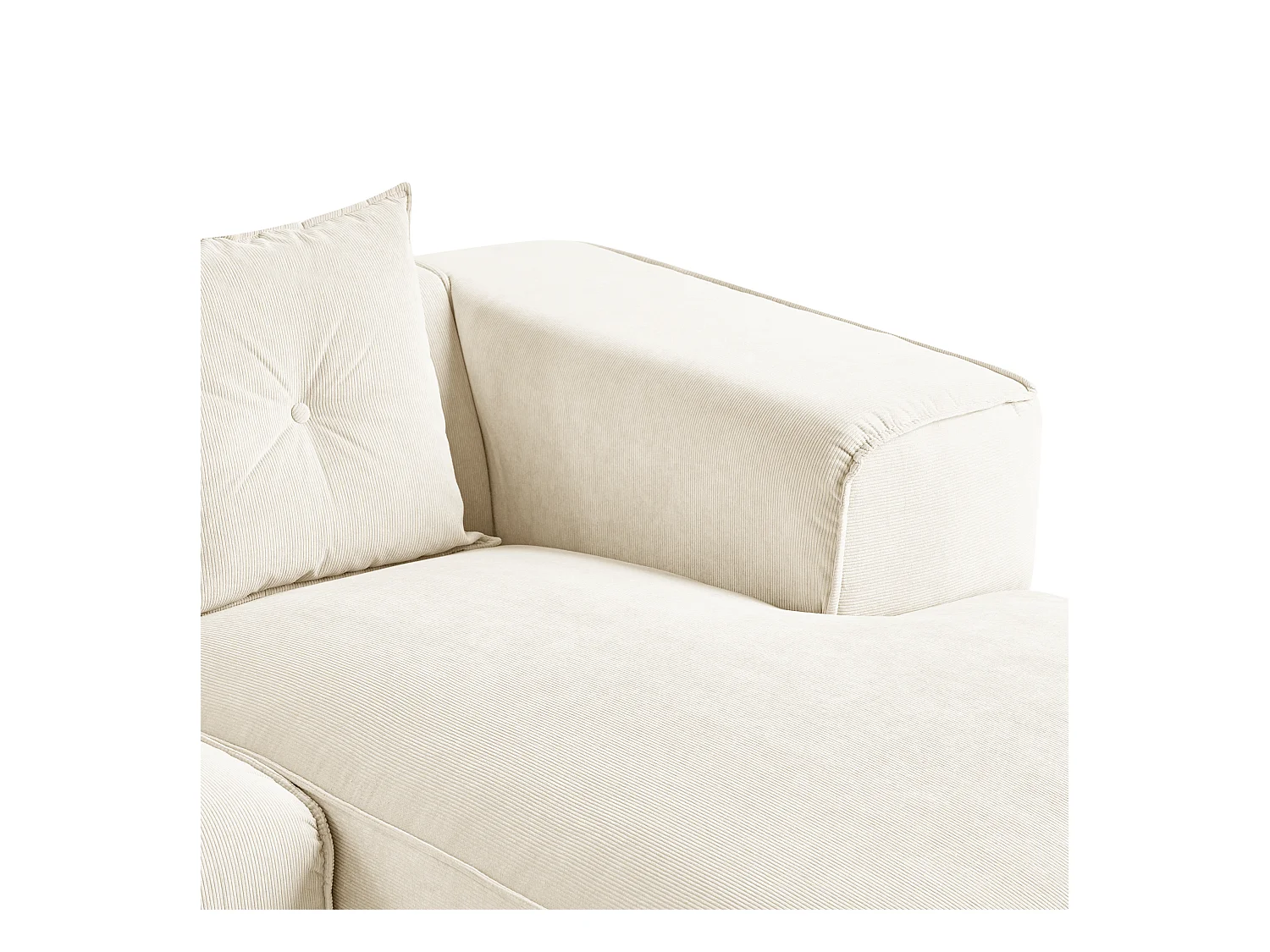 Canapé d'Angle Côté droite 3 Places avec Coussins Rembourré en Velours Côtelé Blanc Cassé Dolva