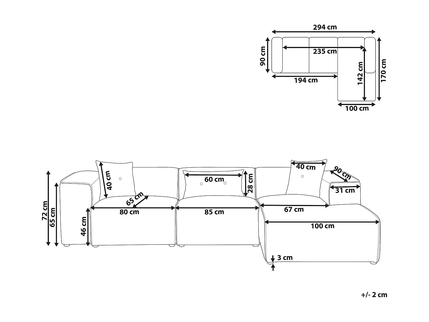 Canapé d'Angle Côté droite 3 Places avec Coussins Rembourré en Velours Côtelé Blanc Cassé Dolva