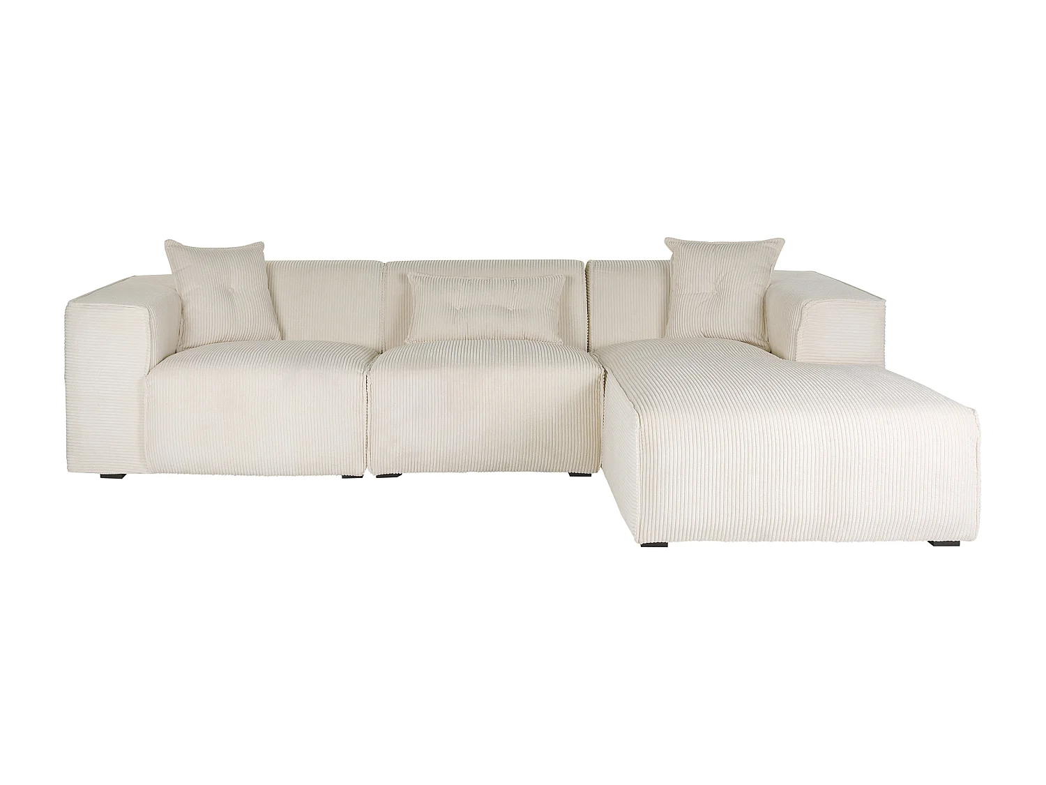 Canapé d'Angle Côté droite 3 Places avec Coussins Rembourré en Velours Côtelé Blanc Cassé Dolva