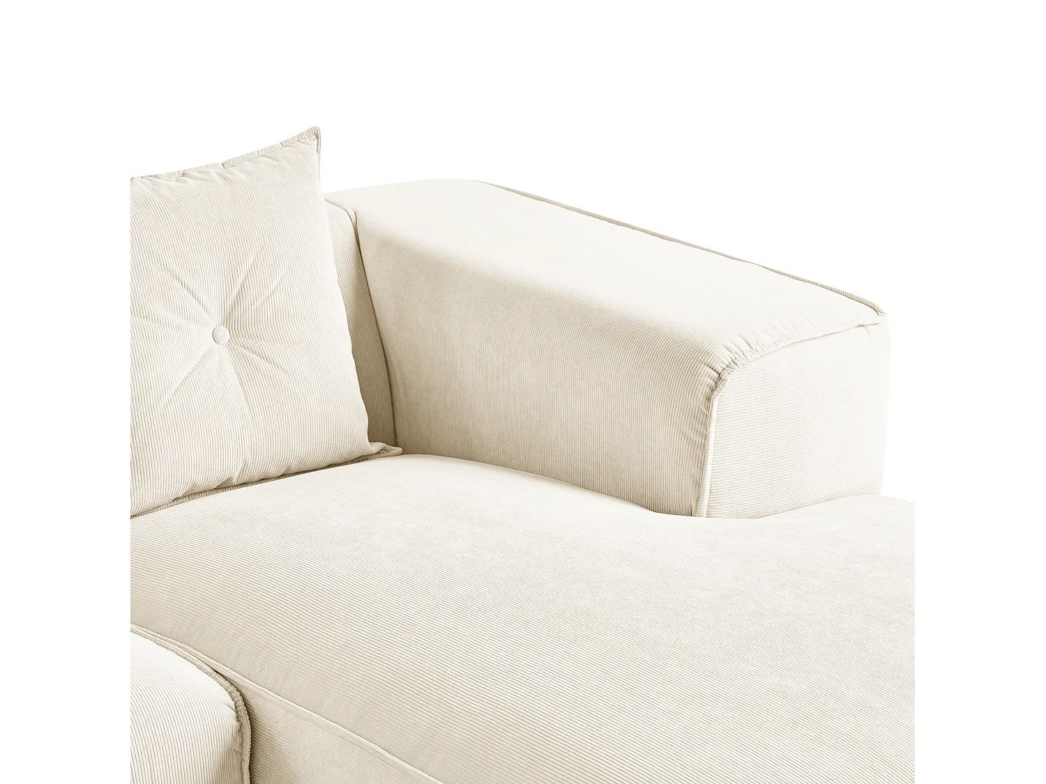 Canapé d'Angle Côté droite 3 Places avec Coussins Rembourré en Velours Côtelé Blanc Cassé Dolva