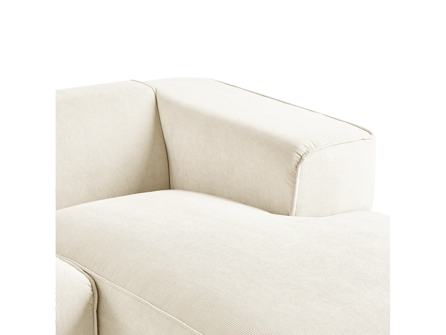 Canapé d'Angle Côté droite 3 Places avec Coussins Rembourré en Velours Côtelé Blanc Cassé Dolva