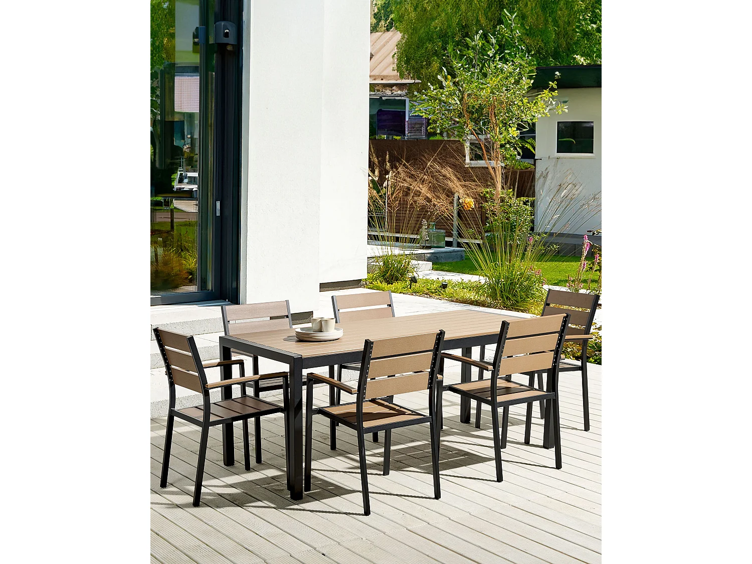 Lot de 6 chaises de jardin VERNIO Marron/noir