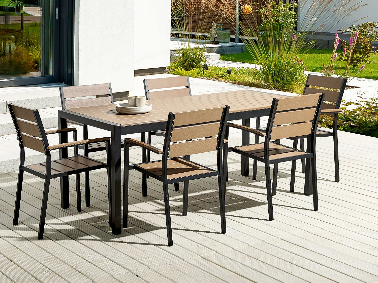 Gartenstuhl 6er Set VERNIO Braun / Schwarz