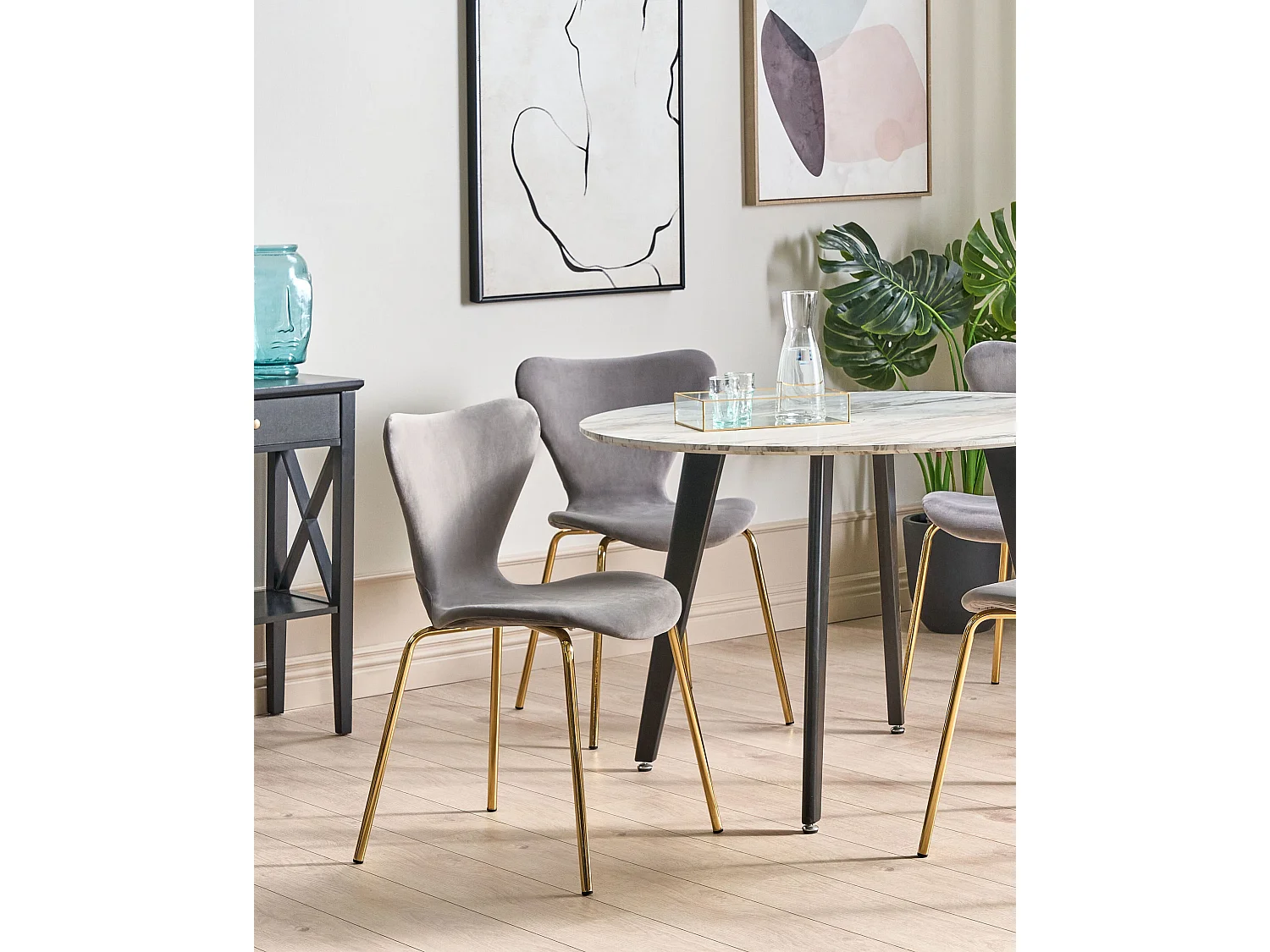 Lot de 2 chaises de salle à manger BOONVILLE Velours Gris clair