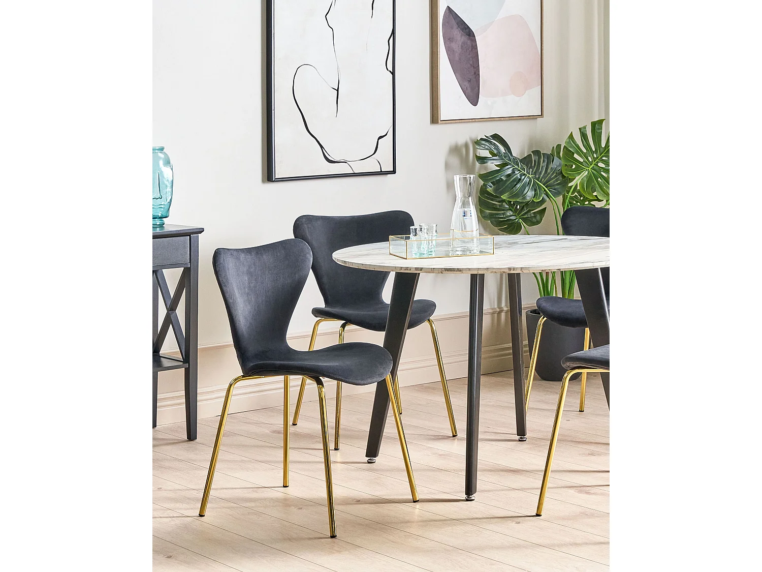 Set van 2 eetkamerstoelen BOONVILLE Fluweel Zwart