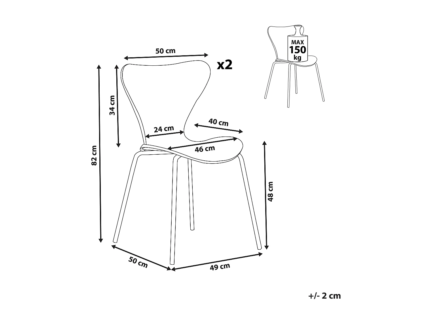 Set van 2 eetkamerstoelen BOONVILLE Fluweel Zwart