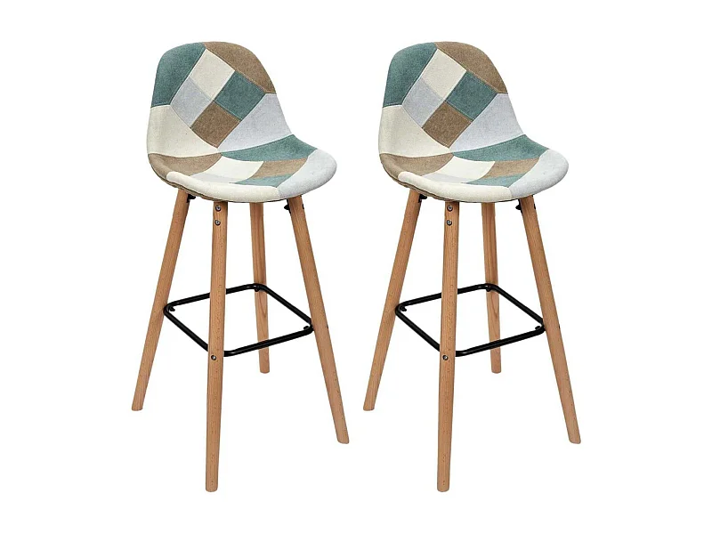 Lot De 2 Tabourets De Bar Patchwork Bleu Clair Bleu